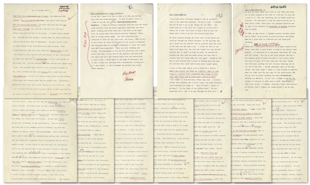 Moe Howard's 145pp. Typescript of His Autobiography, ''Moe Howard & The 3 Stooges'' -- Heavily Annotated by Moe With Signatures Within, & With Unpublished Details -- 8.5'' x 11'' -- Very Good